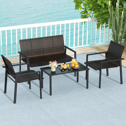 4 Pieces Patio Furniture Set with Heavy Duty Galvanized Metal Frame, Brown Patio Dining Sets Brown at Gallery Canada