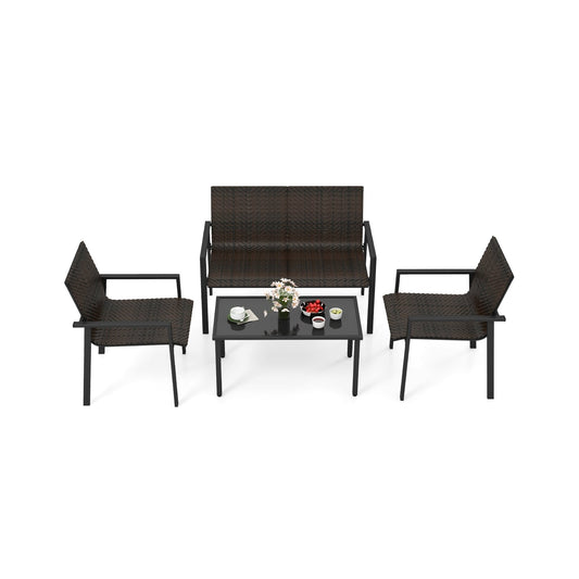4-Piece Patio Furniture Set, Heavy Duty Galvanized Metal Frame, Brown Patio Dining Sets Brown at Gallery Canada