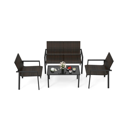 4-Piece Patio Furniture Set, Heavy Duty Galvanized Metal Frame, Brown