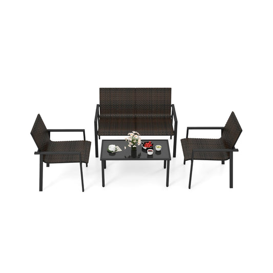 4 Pieces Patio Furniture Set with Heavy Duty Galvanized Metal Frame, Brown - Gallery Canada
