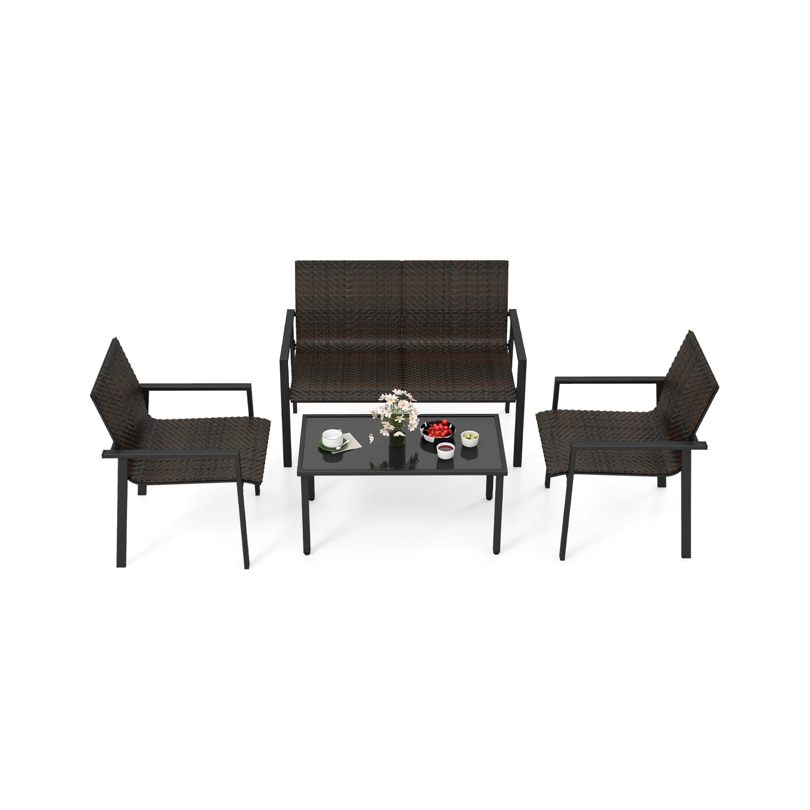 4 Pieces Patio Furniture Set with Heavy Duty Galvanized Metal Frame, Brown Patio Dining Sets Brown at Gallery Canada