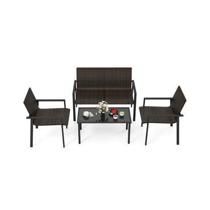 4 Pieces Patio Furniture Set with Heavy Duty Galvanized Metal Frame, Brown Patio Dining Sets Brown at Gallery Canada