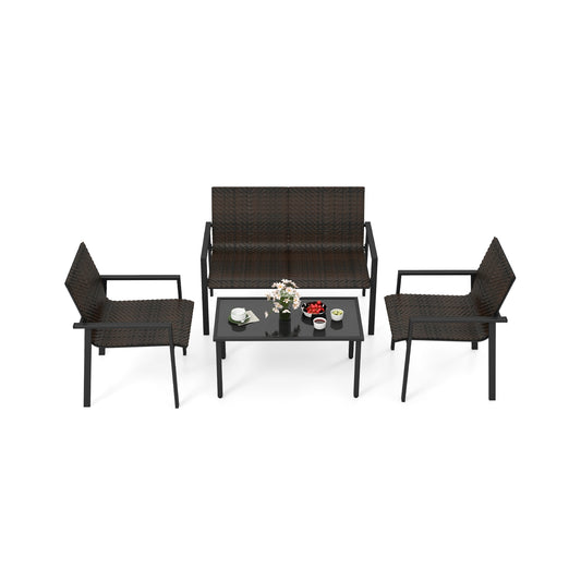 4 Pieces Patio Furniture Set with Heavy Duty Galvanized Metal Frame, Brown Patio Dining Sets Brown at Gallery Canada