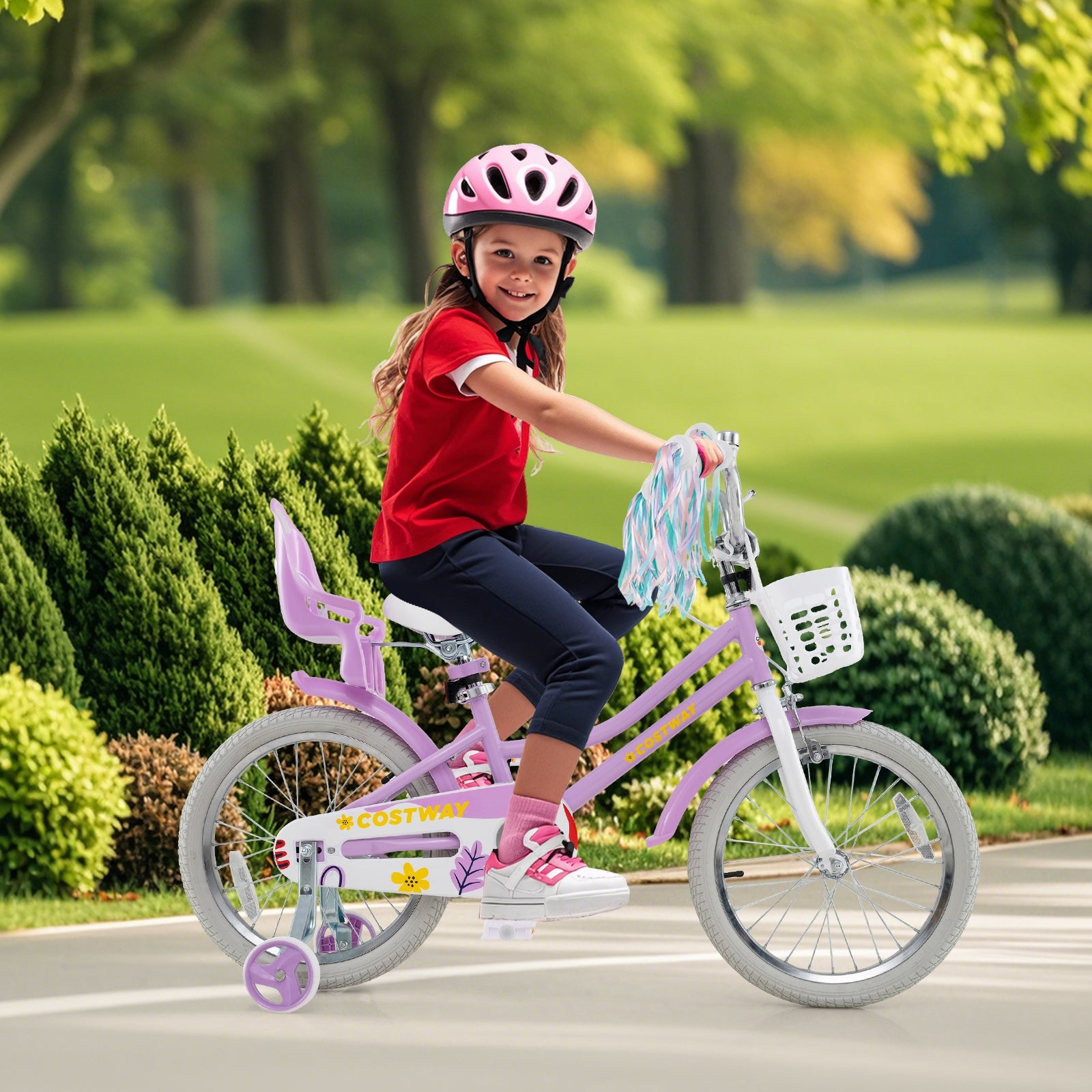 18 Inch Girls Bike Kids Bicycle with Doll Seat and Streamers for Children 4-8 Years Old, Purple Kids Bike at Gallery Canada