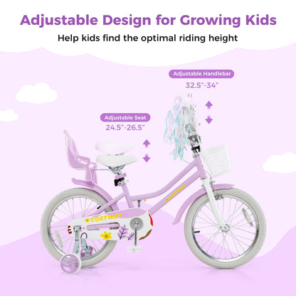 18 Inch Girls Bike Kids Bicycle with Doll Seat and Streamers for Children 4-8 Years Old, Purple Kids Bike at Gallery Canada