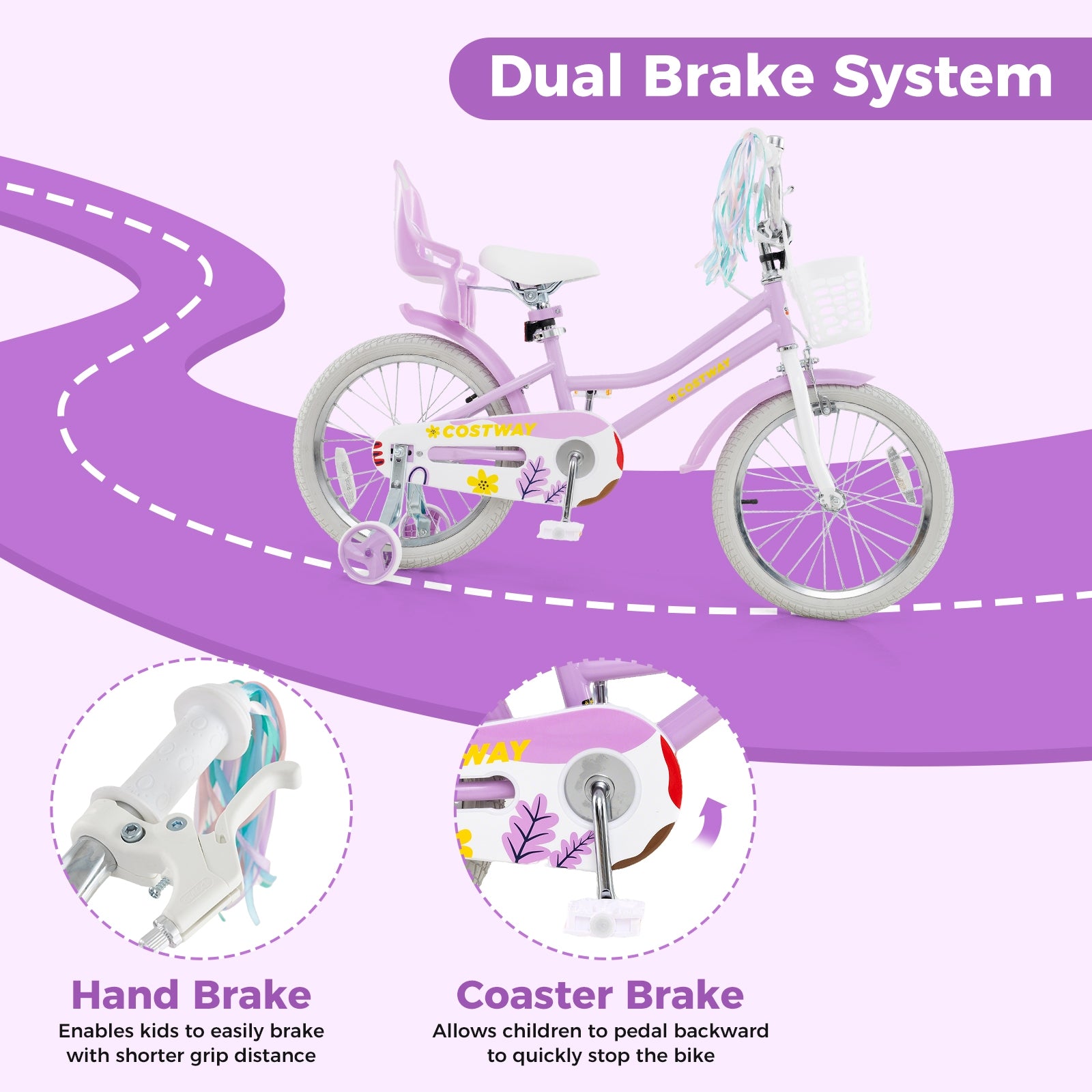 18 Inch Girls Bike Kids Bicycle with Doll Seat and Streamers for Children 4-8 Years Old, Purple Kids Bike at Gallery Canada