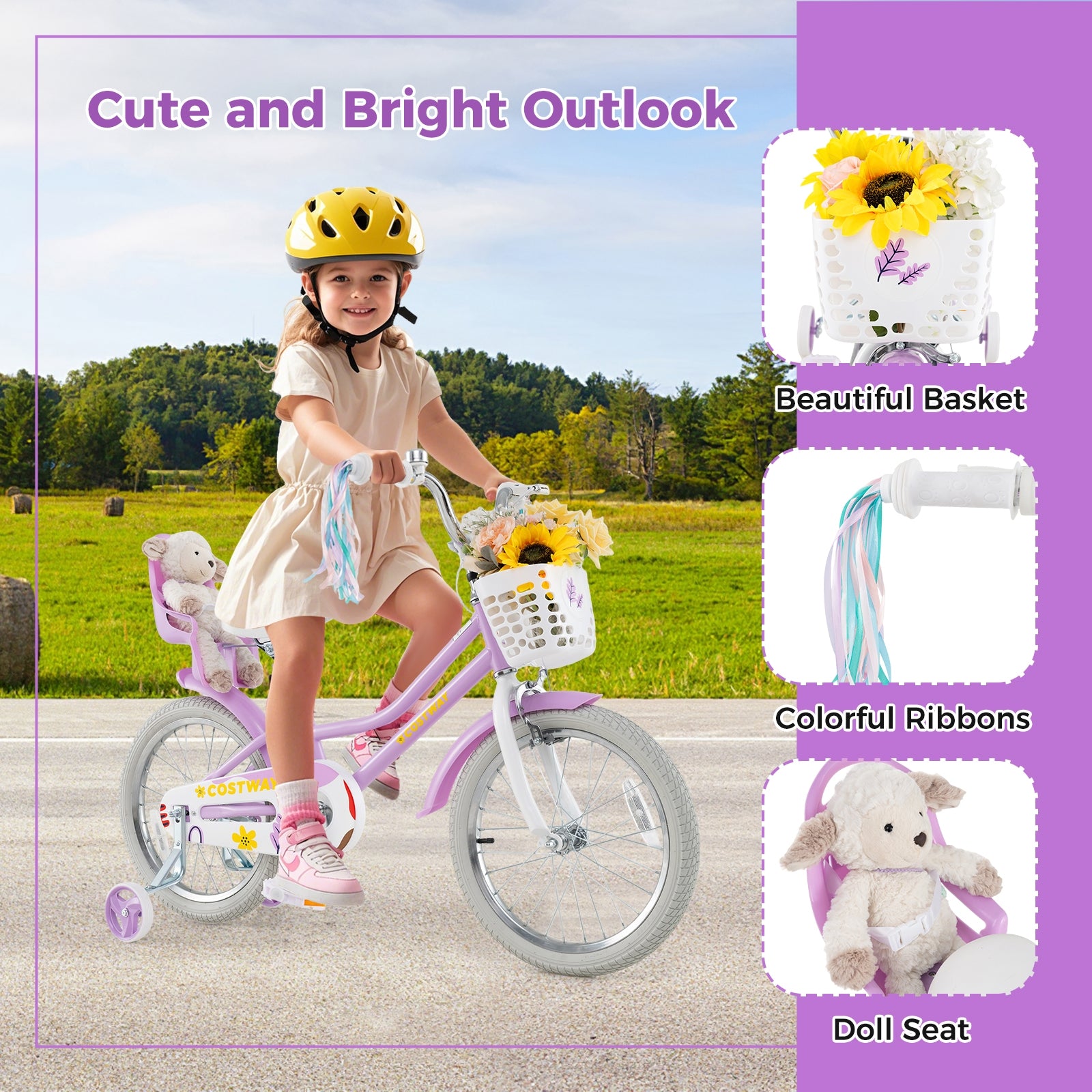 18 Inch Girls Bike Kids Bicycle with Doll Seat and Streamers for Children 4-8 Years Old, Purple Kids Bike at Gallery Canada