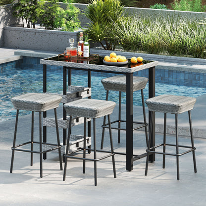 29.5 Inches Patio Bar Stools Set of 2 with Rattan Seat and Footrest, Gray Patio Bar Furniture at Gallery Canada