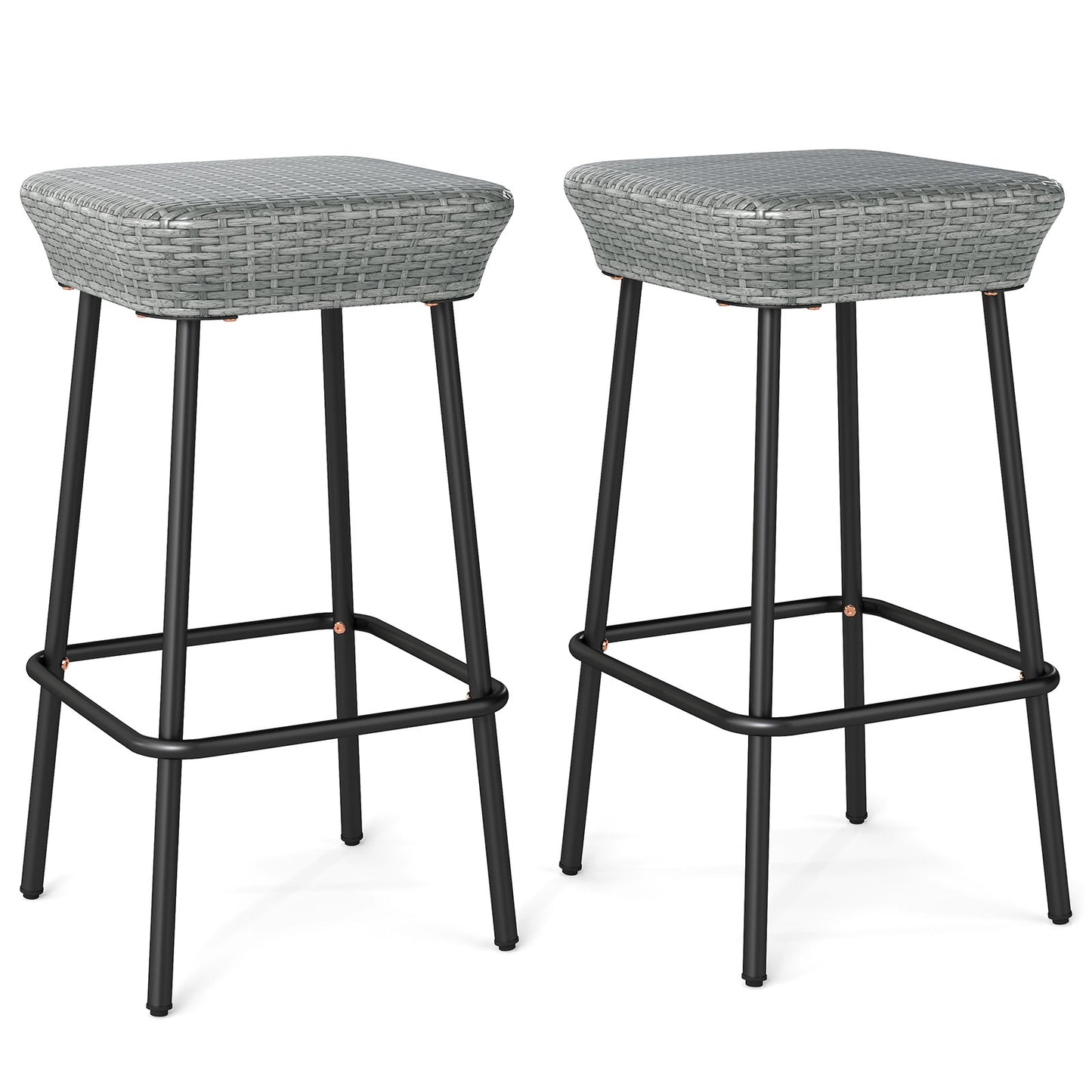 29.5 Inches Patio Bar Stools Set of 2 with Rattan Seat and Footrest, Gray Patio Bar Furniture at Gallery Canada