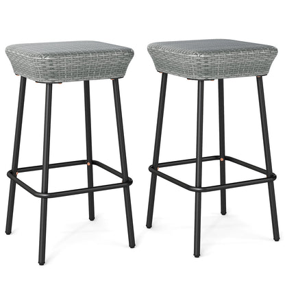 29.5 Inches Patio Bar Stools Set of 2 with Rattan Seat and Footrest, Gray Patio Bar Furniture at Gallery Canada