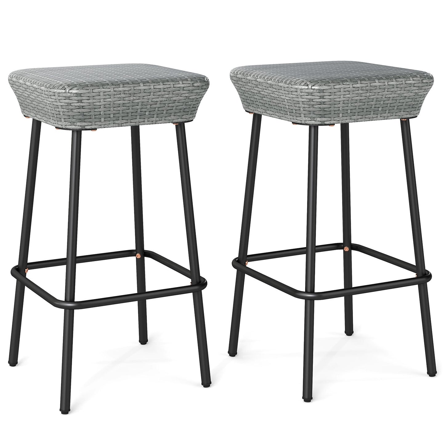 29.5 Inches Bar Stools Set of 2, Rattan Seat, Gray