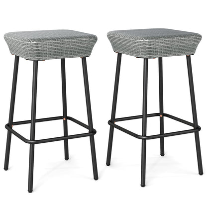 29.5 Inches Bar Stools Set of 2, Rattan Seat, Gray