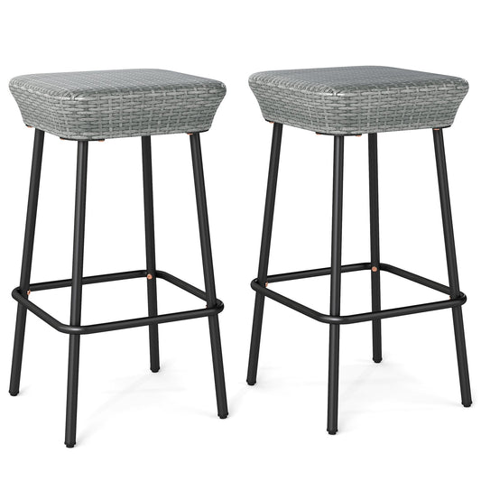 29.5 Inches Bar Stools Set of 2, Rattan Seat, Gray Patio Bar Furniture Gray at Gallery Canada