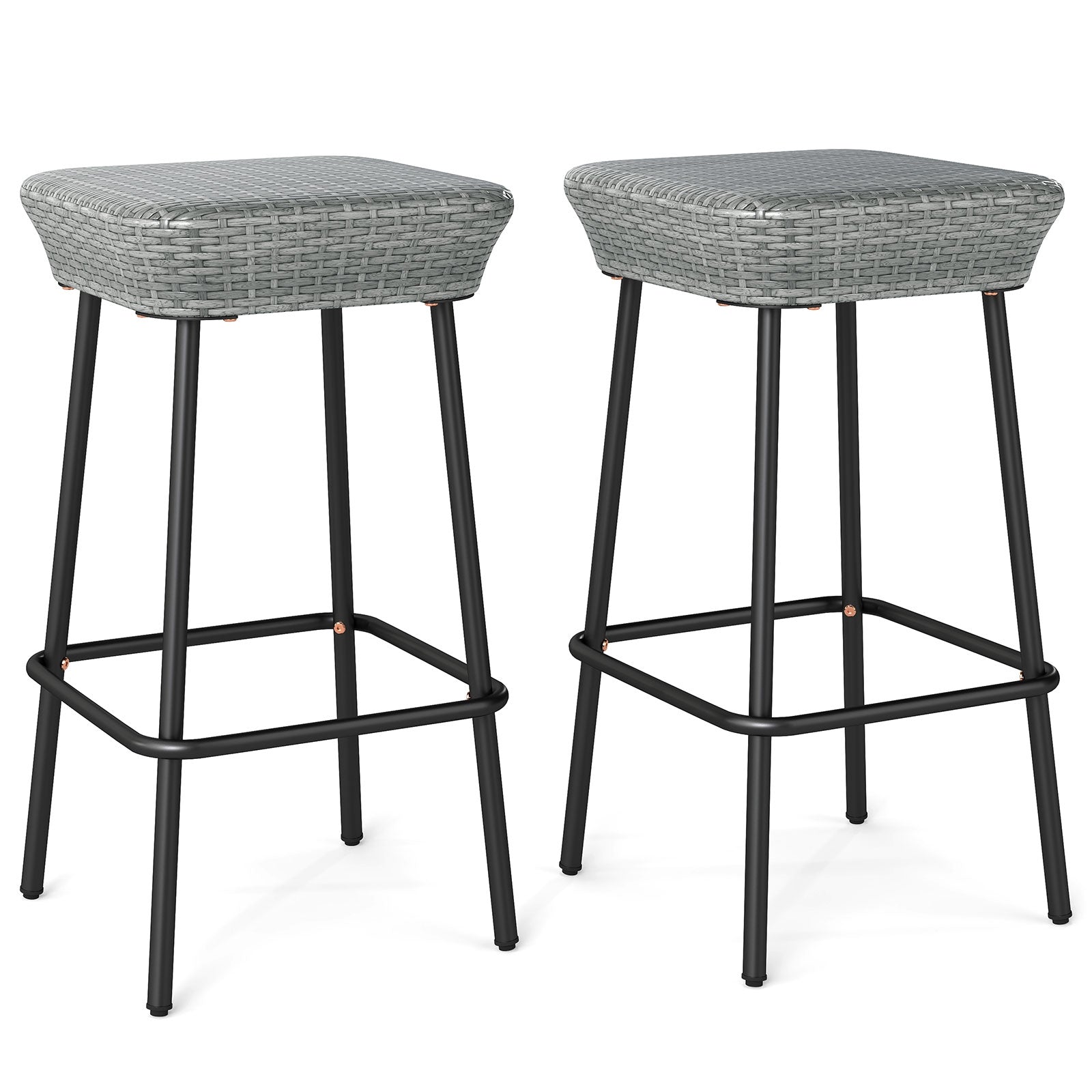 29.5 Inches Patio Bar Stools Set of 2 with Rattan Seat and Footrest, Gray Patio Bar Furniture Gray at Gallery Canada