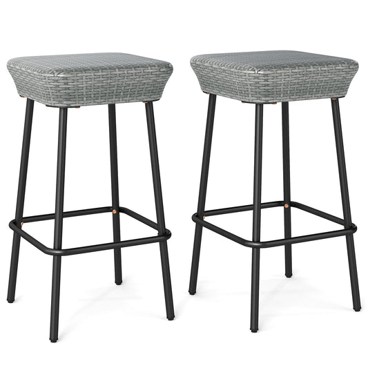 29.5 Inches Patio Bar Stools Set of 2 with Rattan Seat and Footrest, Gray Patio Bar Furniture Gray at Gallery Canada