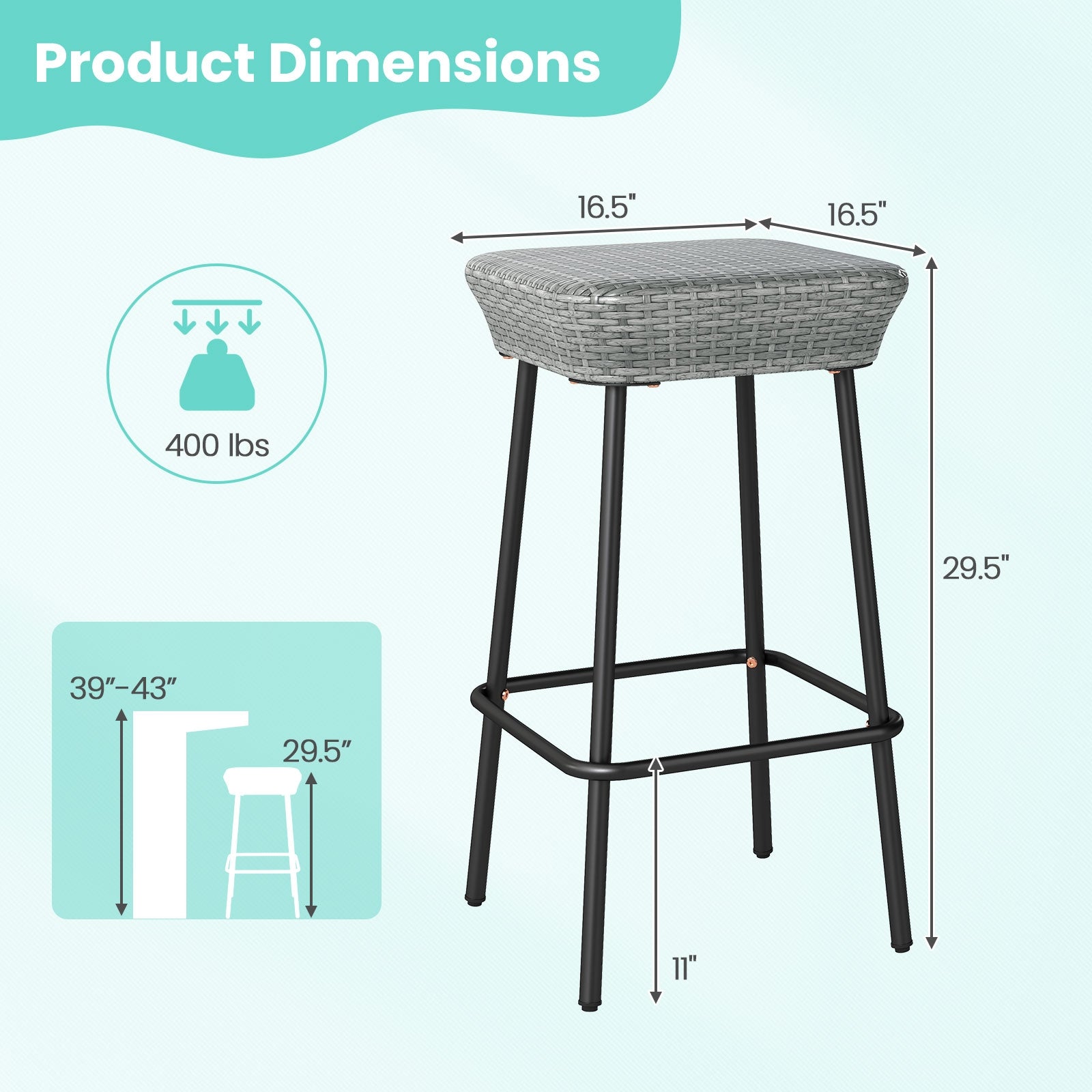 29.5 Inches Patio Bar Stools Set of 2 with Rattan Seat and Footrest, Gray Patio Bar Furniture at Gallery Canada