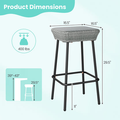 29.5 Inches Patio Bar Stools Set of 2 with Rattan Seat and Footrest, Gray Patio Bar Furniture at Gallery Canada