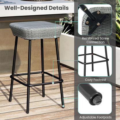 29.5 Inches Patio Bar Stools Set of 2 with Rattan Seat and Footrest, Gray Patio Bar Furniture at Gallery Canada
