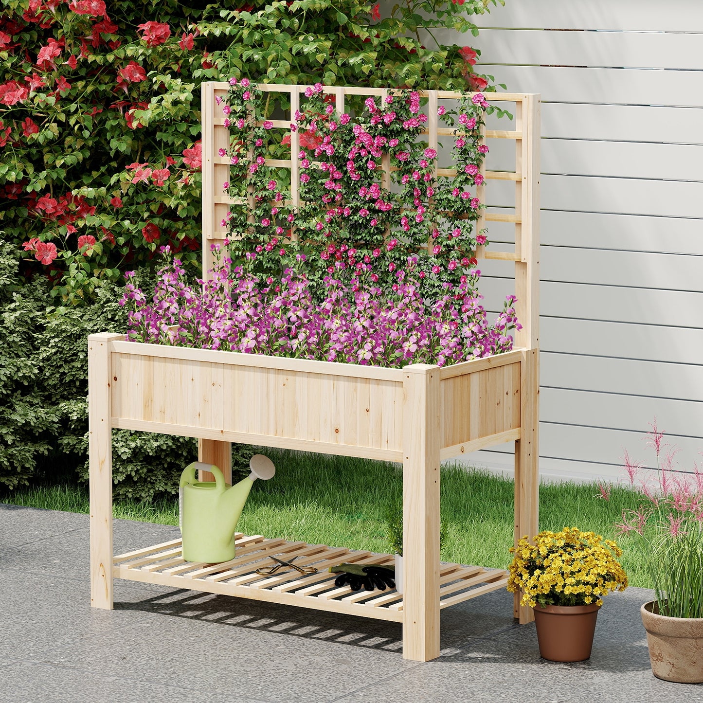Raised Garden Bed with Trellis Wooden Elevated Planter Box with Legs, Natural Raised Garden Beds at Gallery Canada