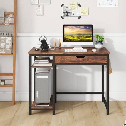 Computer Desk with Charging Station and Drawer & Adjustable Shelf, Rustic Brown Computer Desks at Gallery Canada