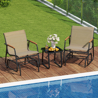 3-Piece Outdoor Glider Bistro Set with Tempered Glass Top and Metal Frame, Coffee Patio Conversation Sets at Gallery Canada