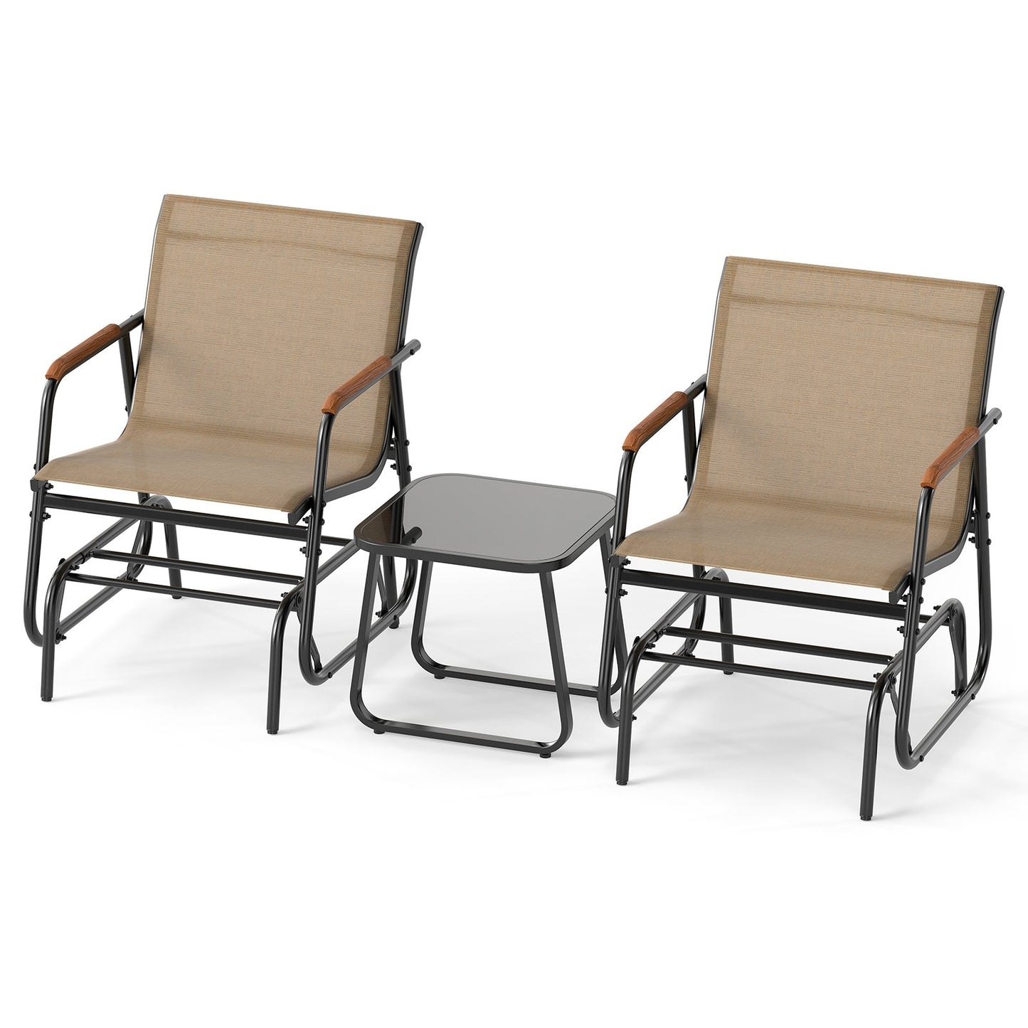 3-Piece Outdoor Glider Bistro Set with Tempered Glass Top and Metal Frame, Coffee Patio Conversation Sets Coffee at Gallery Canada