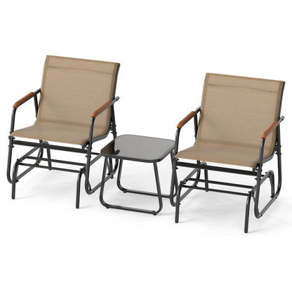 3-Piece Outdoor Glider Bistro Set with Tempered Glass Top and Metal Frame, Coffee Patio Conversation Sets at Gallery Canada