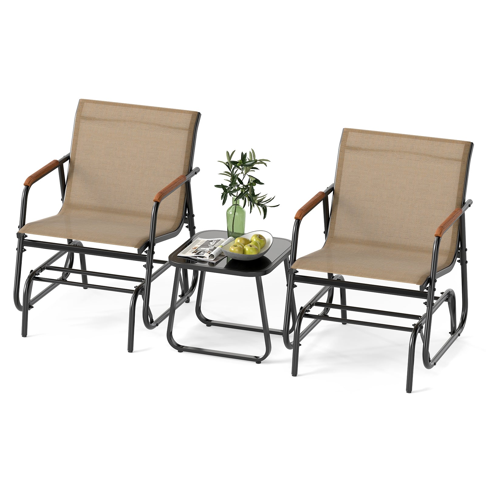 3-Piece Outdoor Glider Bistro Set with Tempered Glass Top and Metal Frame, Coffee Patio Conversation Sets at Gallery Canada