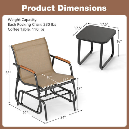 3-Piece Outdoor Glider Bistro Set with Tempered Glass Top and Metal Frame, Coffee Patio Conversation Sets at Gallery Canada