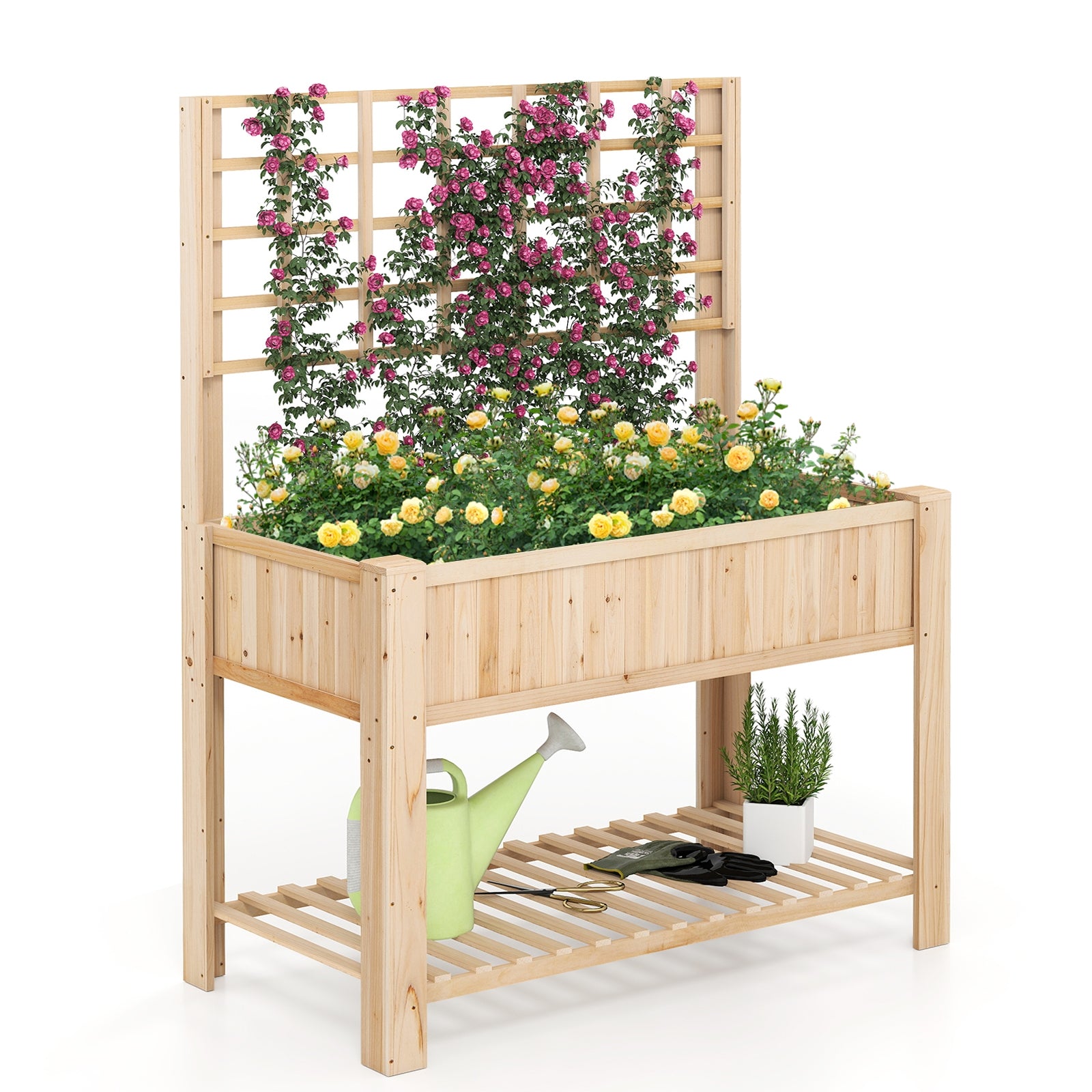 Wooden Raised Garden Bed With Trellis, Elevated Planter Box With Legs, Natural Raised Garden Beds Natural at Gallery Canada