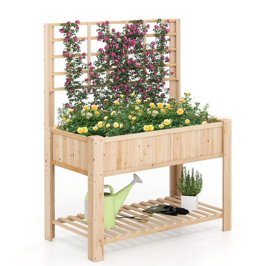 Wooden Raised Garden Bed With Trellis, Elevated Planter Box With Legs, Natural Raised Garden Beds Natural at Gallery Canada