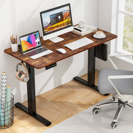 Electric Standing Desk with 3 Memory Height Settings and 2 Hanging Hooks & Cable Management, Rustic Brown - Gallery Canada