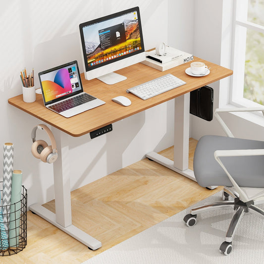 Electric Standing Desk with 3 Memory Height Settings and 2 Hanging Hooks & Cable Management, Natural - Gallery Canada