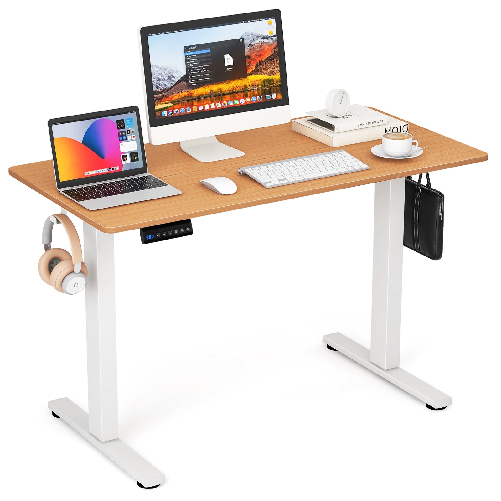 Electric Standing Desk with 3 Memory Height Settings and 2 Hanging Hooks & Cable Management, Natural Standing Desks at Gallery Canada