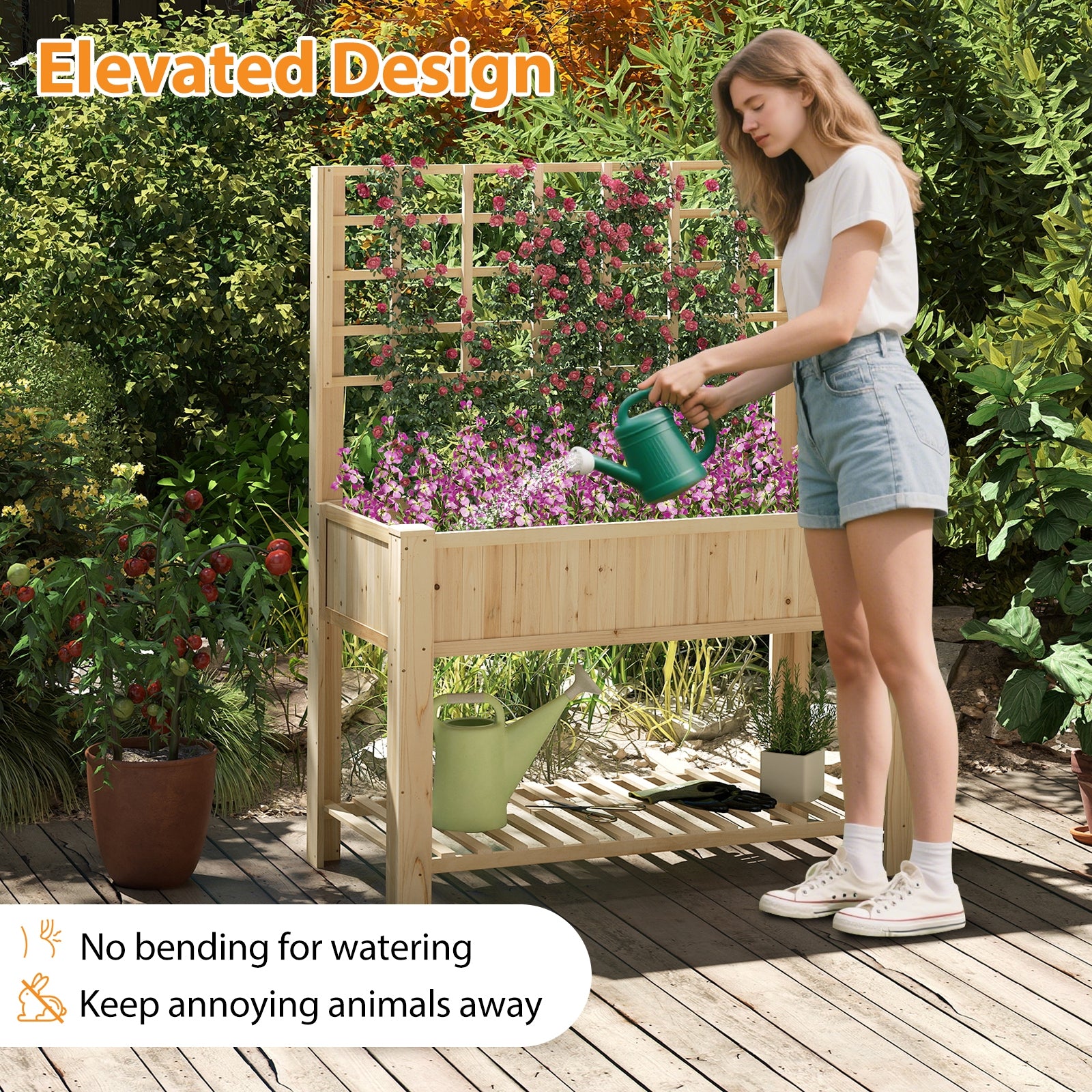 Raised Garden Bed with Trellis Wooden Elevated Planter Box with Legs, Natural Raised Garden Beds at Gallery Canada