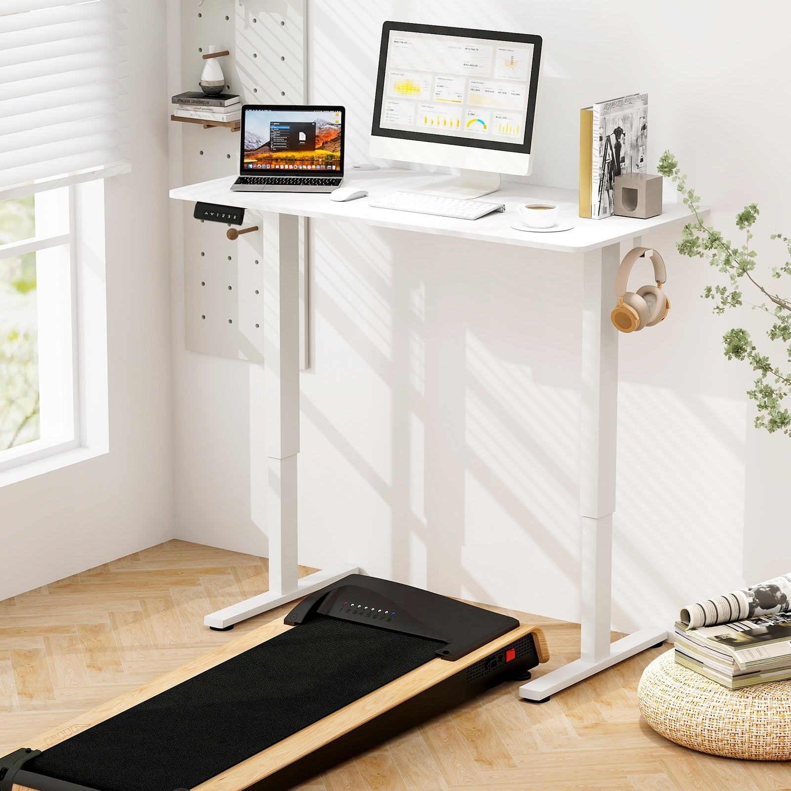 Electric Standing Desk, 3 Memory Settings, 2 Hanging Hooks, White Standing Desks at Gallery Canada