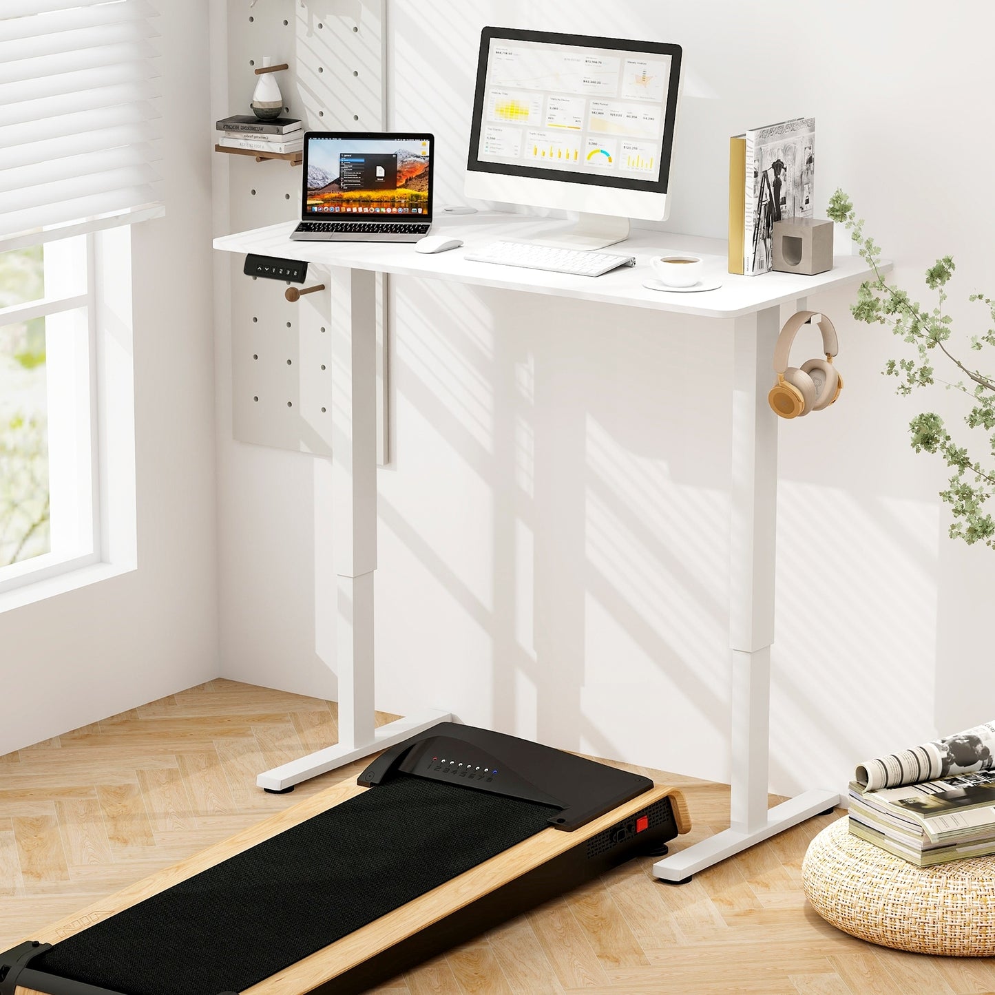 Electric Standing Desk, 3 Memory Settings, 2 Hanging Hooks, White Standing Desks at Gallery Canada