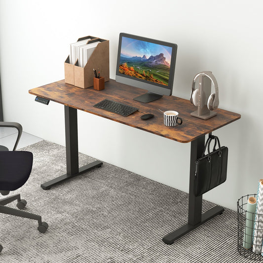 55 x 24 Inches Sit Stand Home Office Desk with 3 Memory Height Settings, Rustic Brown - Gallery Canada