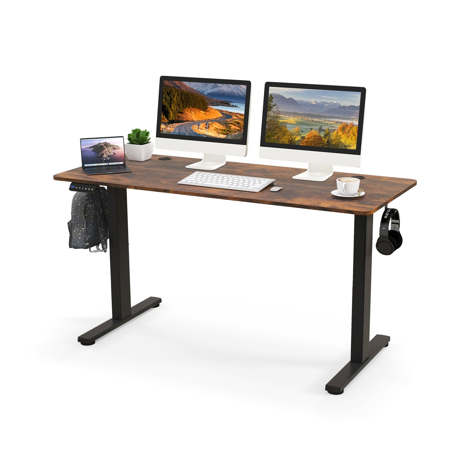55 x 24 Inches Sit Stand Home Office Desk with 3 Memory Height Settings, Rustic Brown Standing Desks at Gallery Canada