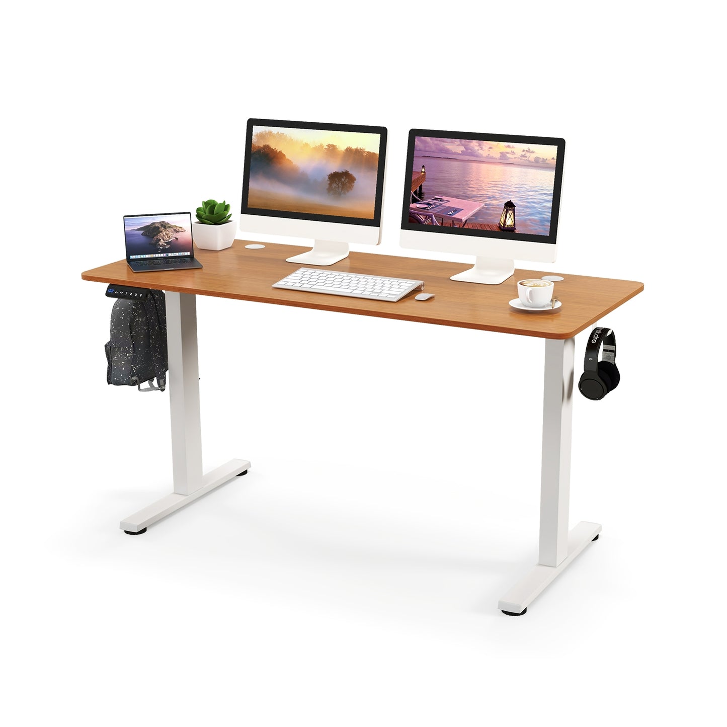 55 x 24 Inches Sit Stand Home Office Desk with 3 Memory Height Settings, Natural Standing Desks at Gallery Canada