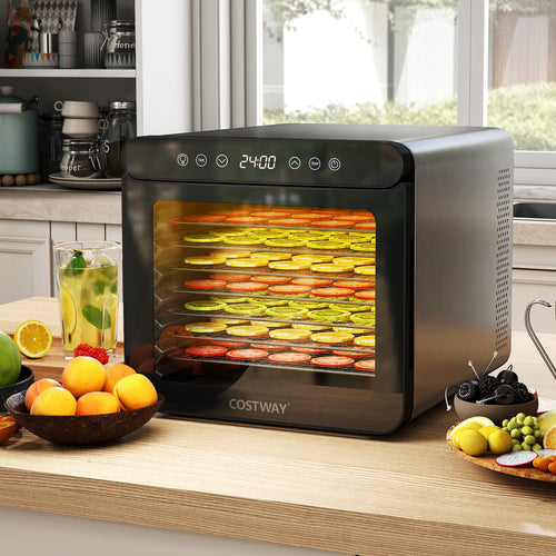 7 Stainless Steel Trays Dryer with 1-24H Timer and 30-75℃ Temperature, Silver