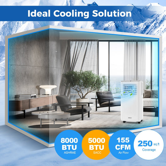 8000 BTU Portable Air Conditioner 3 in 1 AC Unit Fan and Dehumidifier for Rooms up to 250 Sq FT, White - Gallery Canada