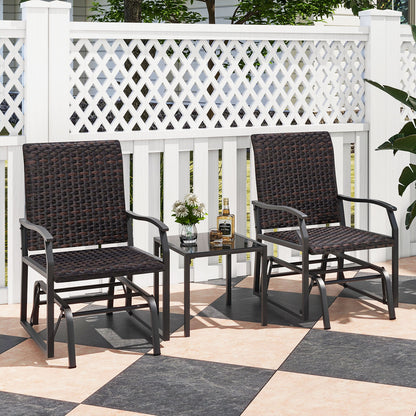 3 Piece Patio Gliding Set with Tempered Glass Coffee Table All Weather, Brown Patio Conversation Sets at Gallery Canada