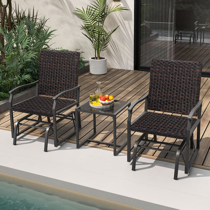 3 Piece Patio Gliding Set with Tempered Glass Coffee Table All Weather, Brown Patio Conversation Sets at Gallery Canada