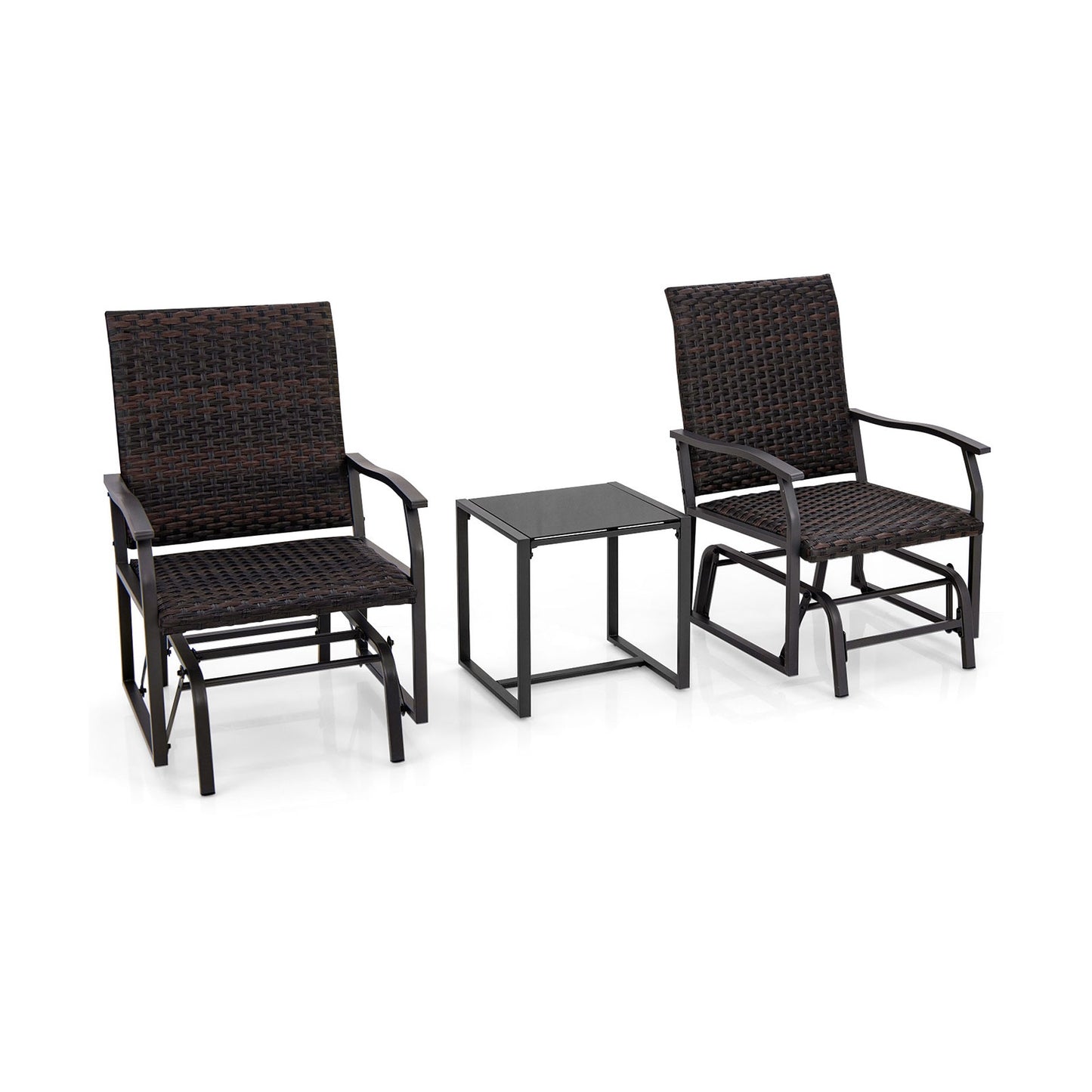 3 Piece Patio Gliding Set with Tempered Glass Coffee Table All Weather, Brown Patio Conversation Sets at Gallery Canada