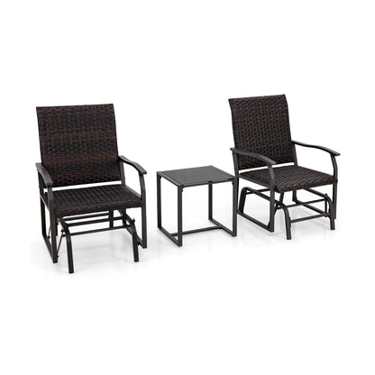 3 Piece Patio Gliding Set with Tempered Glass Coffee Table All Weather, Brown Patio Conversation Sets at Gallery Canada