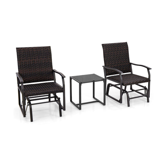 3 Piece Patio Gliding Set with Tempered Glass Coffee Table All Weather, Brown Patio Conversation Sets Brown at Gallery Canada