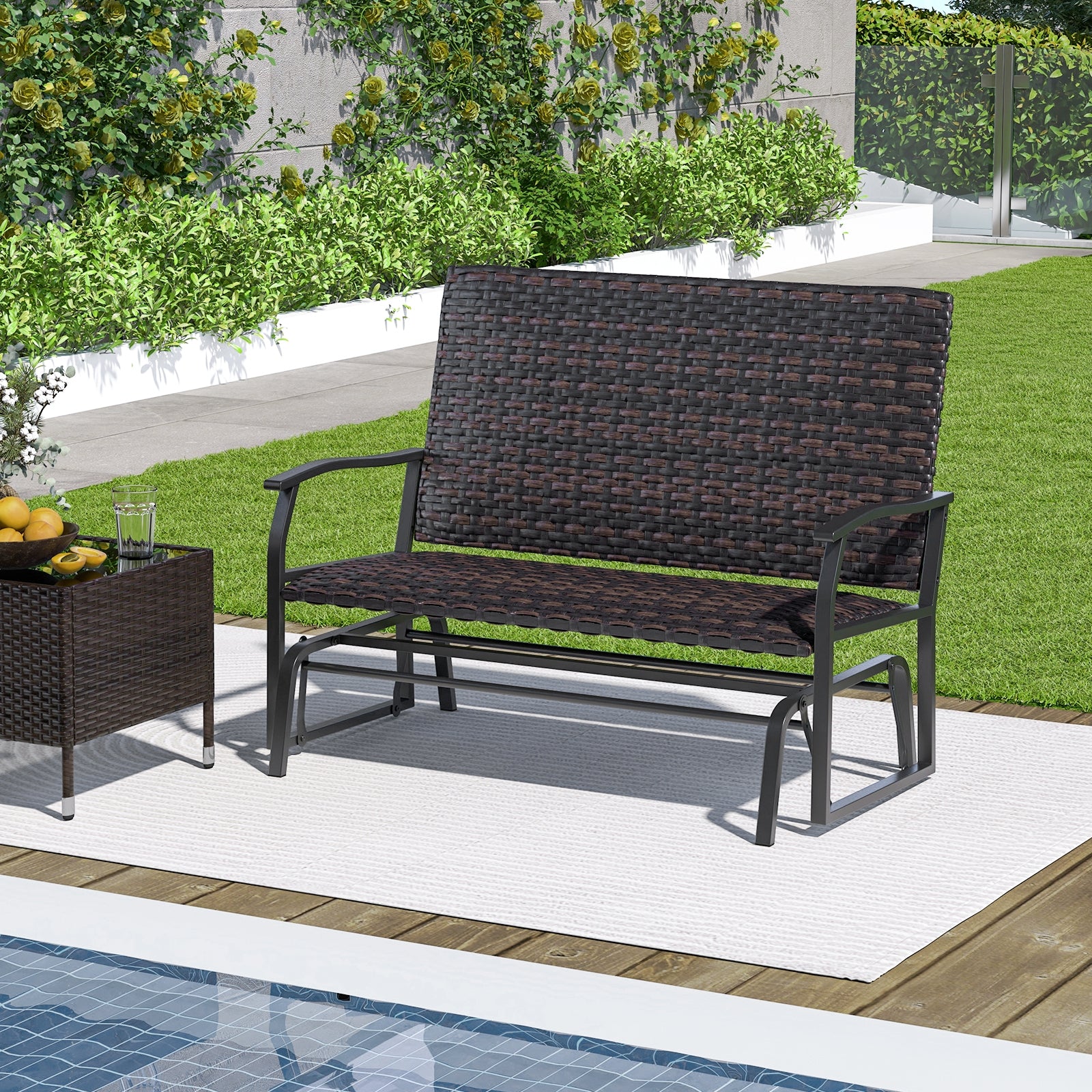 Outdoor 2-Person Swing Glider Bench, Quick Dry Foam Seat, Brown Outdoor Benches at Gallery Canada