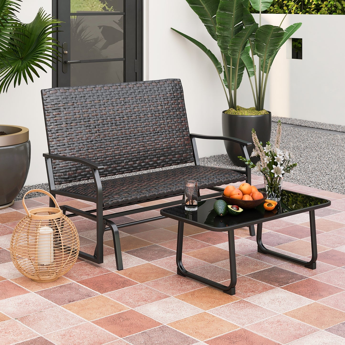 Outdoor 2-Person Swing Glider Bench, Quick Dry Foam Seat, Brown Outdoor Benches at Gallery Canada