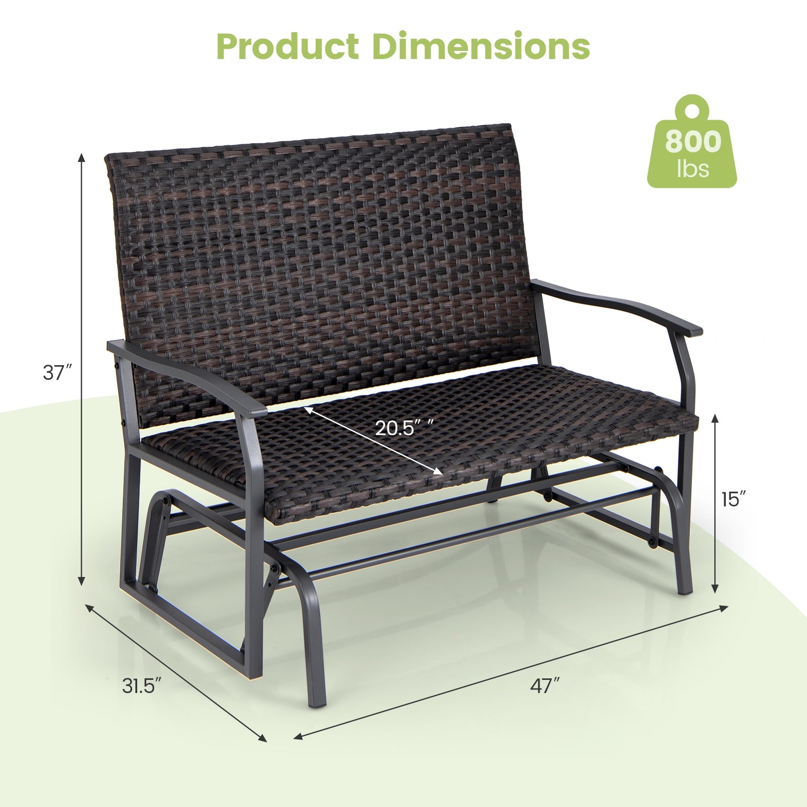 Outdoor 2-Person Swing Glider Bench, Quick Dry Foam Seat, Brown Outdoor Benches at Gallery Canada